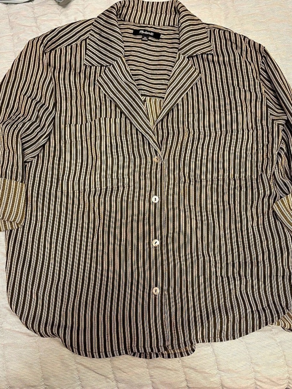 Madewell Striped Button Down Shirt in Brown & White Size XS